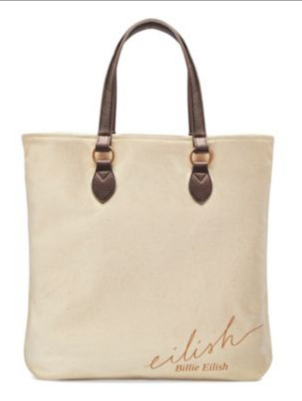 Billie Eilish Signature Canvas Tote Bag in Cream with Brown Handles